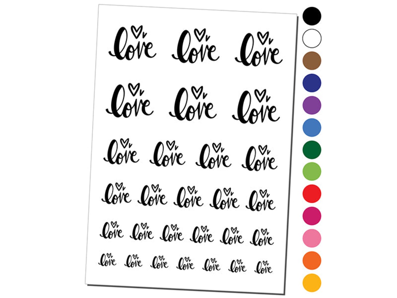 Handwritten Love Script with Hearts Temporary Tattoo Water Resistant Fake Body Art Set Collection